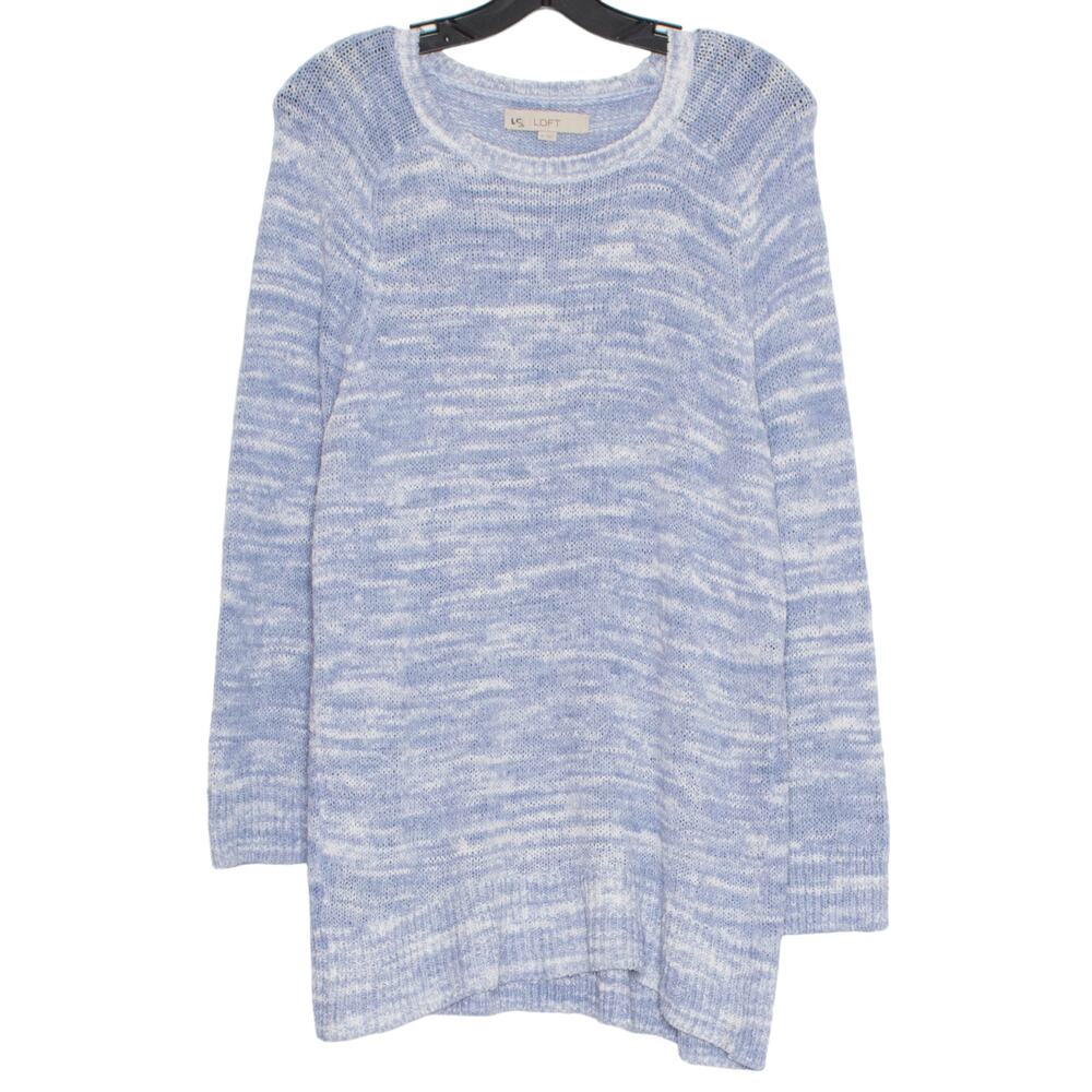 Loft Womens Sweater Tunic Long Sleeve Crewneck Beachy Blue White Size XL EH